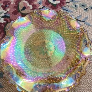Vintage Amber Iridescent Indiana Carnival Glass Oval Dish Sunflower Pattern USA